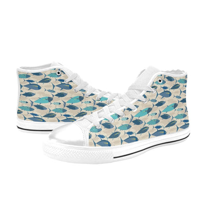 Tuna Fish Print Design LKS302 High Top Women's White Shoes