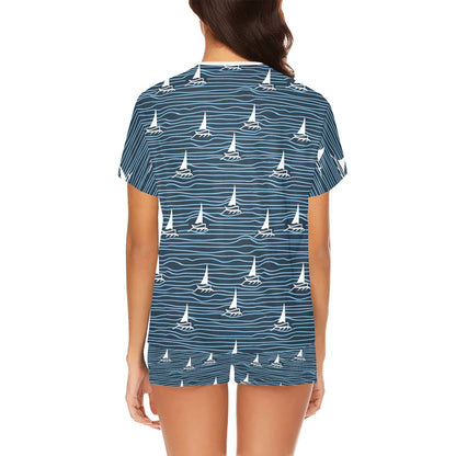 Sailboat Print Design LKS303 Women's Short Pajama Set