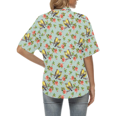 Bird with Red Flower Print Pattern Women's Hawaiian Shirt