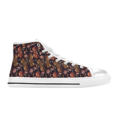 Violin Print Design LKS402 High Top Women's White Shoes