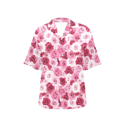 Pink Red Rose Pattern Print Women's Hawaiian Shirt