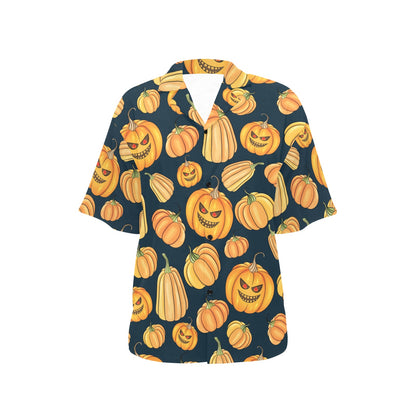 Pumpkin Halloween Pattern Print Design A04 Women's Hawaiian Shirt