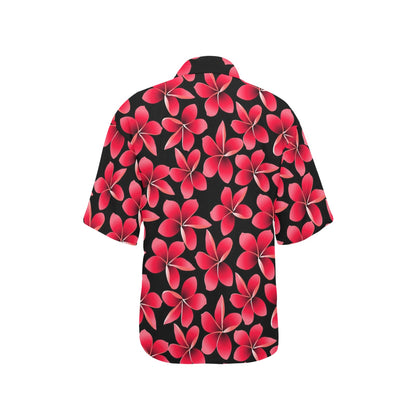 Red Plumeria Pattern Print Design PM025 Women's Hawaiian Shirt
