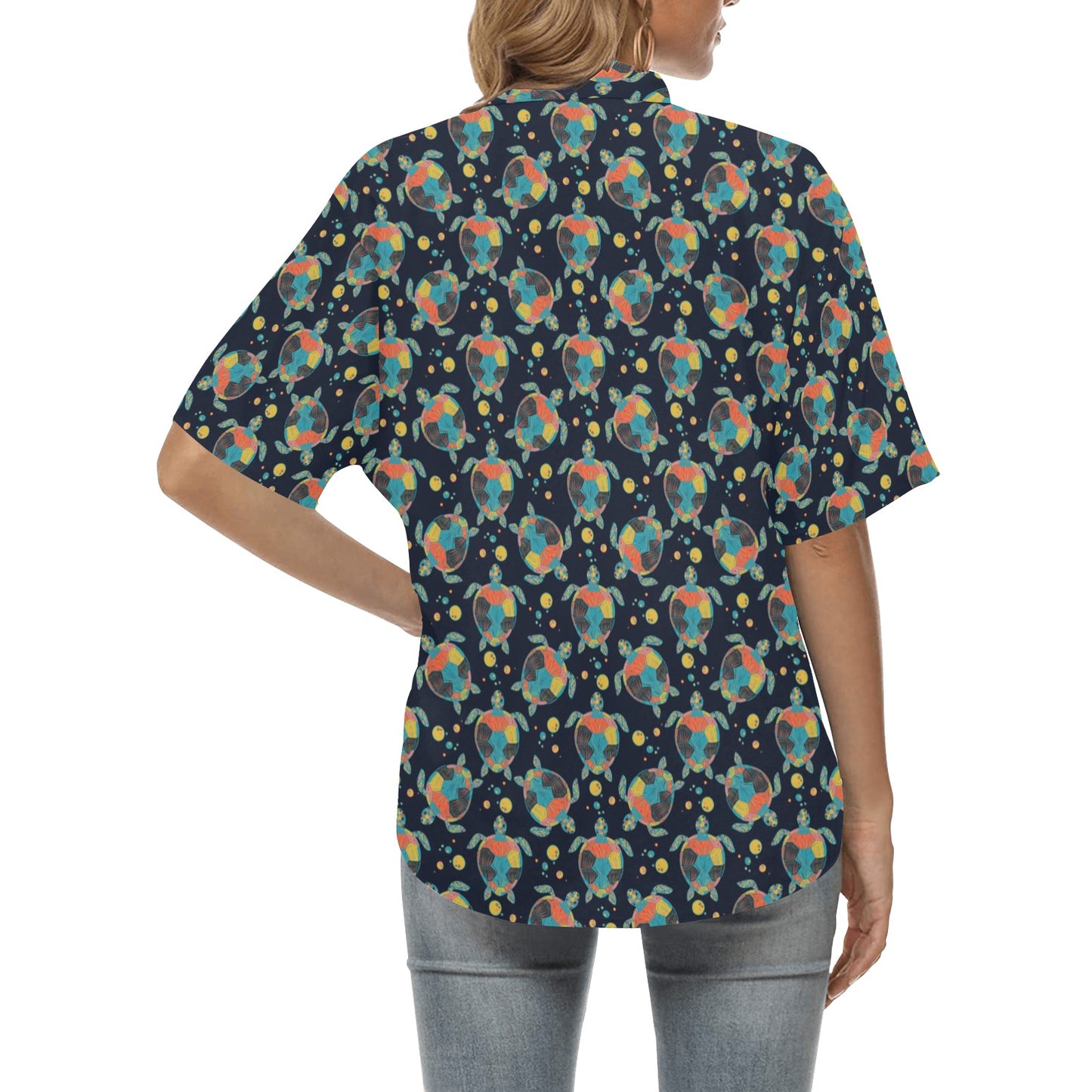 Sea Turtle Colorful with bubble Print Women's Hawaiian Shirt