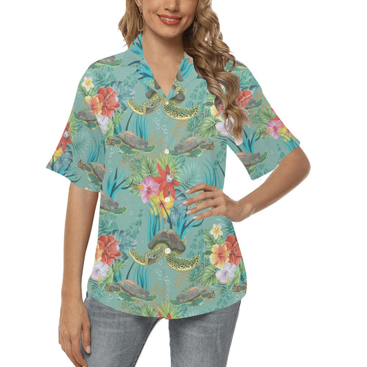 Sea Turtle Pattern Print Design T012 Women's Hawaiian Shirt