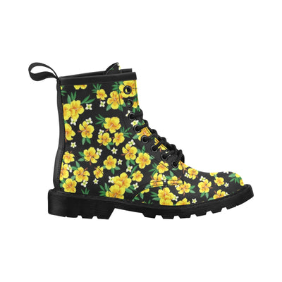 Yellow Hibiscus Pattern Print Design HB08 Women's Boots