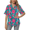 Red Hibiscus Pattern Print Design HB017 Women's Hawaiian Shirt