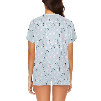 Sakura Bird Print Design LKS304 Women's Short Pajama Set