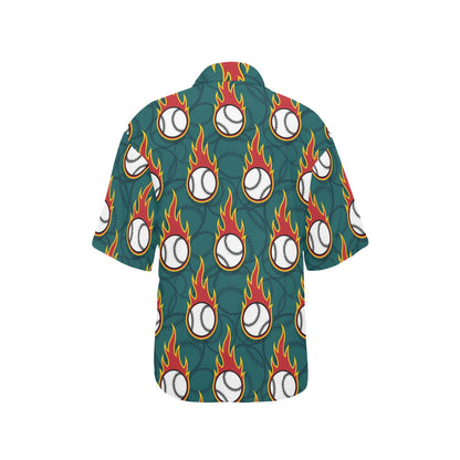 Baseball Fire Print Pattern Women's Hawaiian Shirt