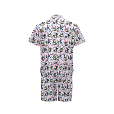 Panda Bear Flower Design Themed Print Men's Romper