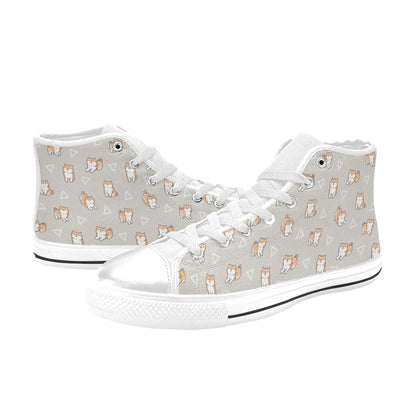 Shiba Inu Print Design LKS307 High Top Women's White Shoes