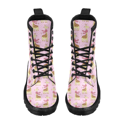 Giraffe Cute Pink Polka Dot Print Women's Boots