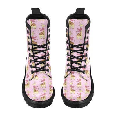 Giraffe Cute Pink Polka Dot Print Women's Boots