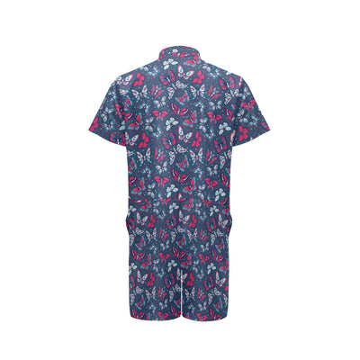 Butterfly Red Deep Blue Print Pattern Men's Romper