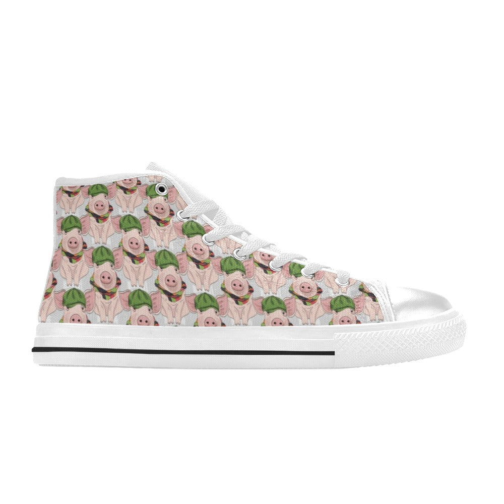 Pig Print Design LKS403 High Top Women's White Shoes