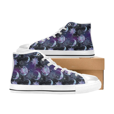 Sun Moon Print Design LKS303 High Top Women's White Shoes