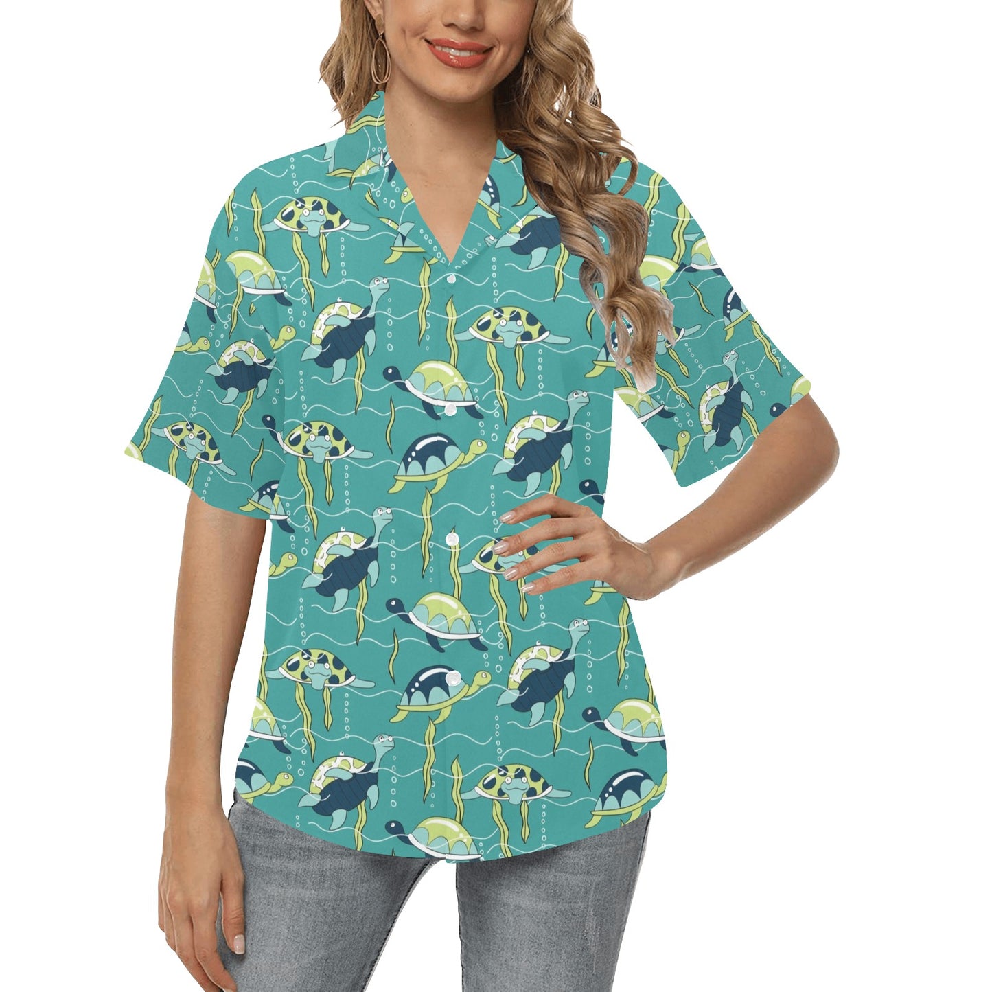 Sea Turtle Pattern Print Design T08 Women's Hawaiian Shirt