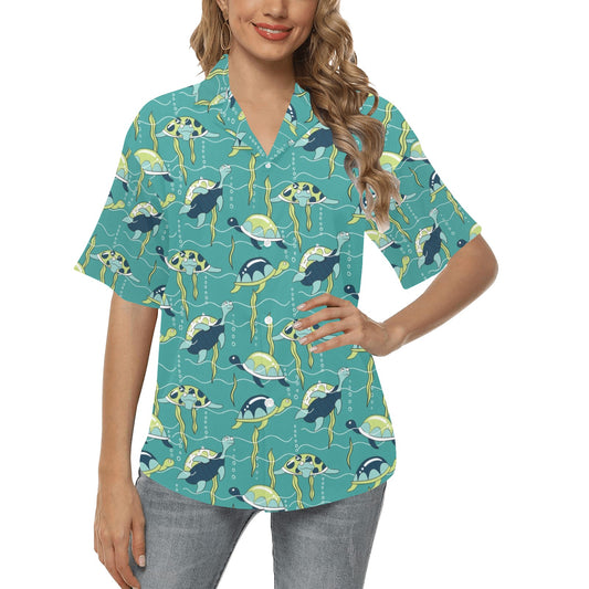 Sea Turtle Pattern Print Design T08 Women's Hawaiian Shirt