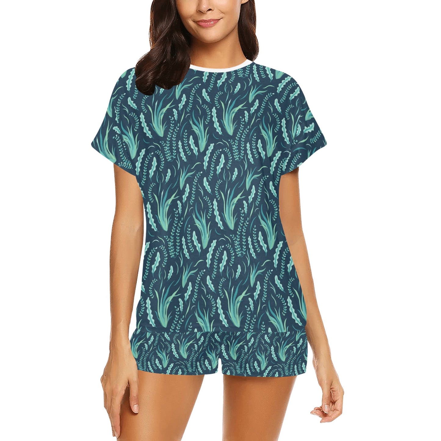 Seaweed Print Design LKS302 Women's Short Pajama Set