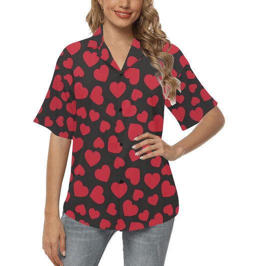 Heart Red Pattern Print Design HE01 Women's Hawaiian Shirt