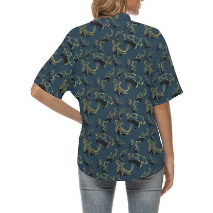 Koi Carp Gold Design Themed Print Women's Hawaiian Shirt