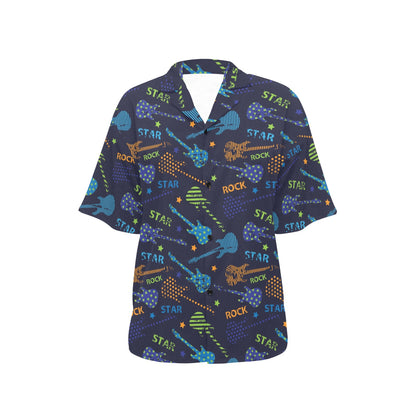 Rock and Roll Pattern Print Design A04 Women's Hawaiian Shirt