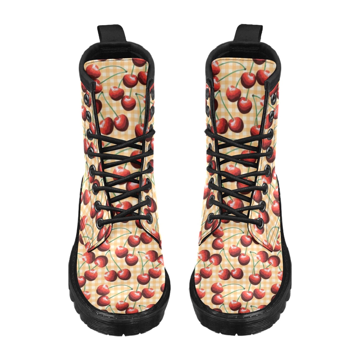 Cherry Orange Plaid Print Women's Boots