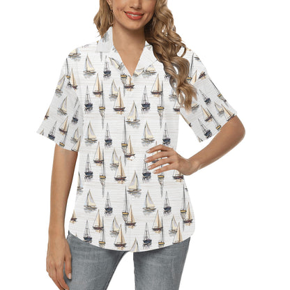 Sailboat Paint Pattern Print Design LKS307 Women's Hawaiian Shirt