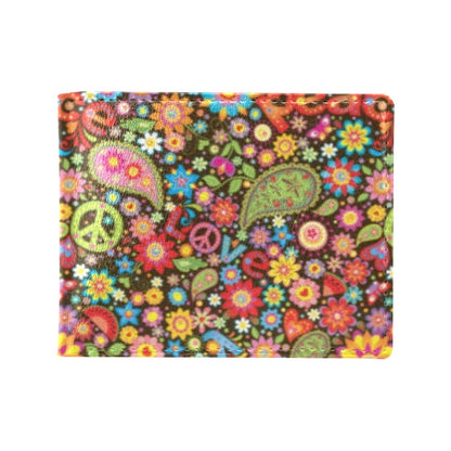 Flower Power Peace Paisley Themed Print Men's ID Card Wallet
