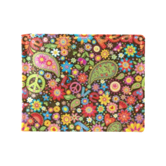 Flower Power Peace Paisley Themed Print Men's ID Card Wallet