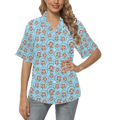 Monkey Cute Design Themed Print Women's Hawaiian Shirt