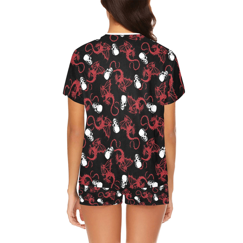 Skull With Red Dragon Print Design LKS304 Women's Short Pajama Set