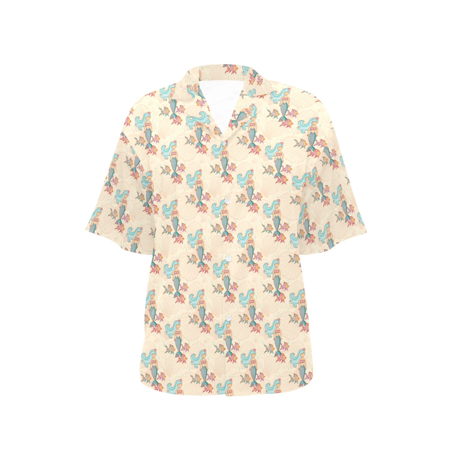 Mermaid Girl With Fish Design Print Women's Hawaiian Shirt
