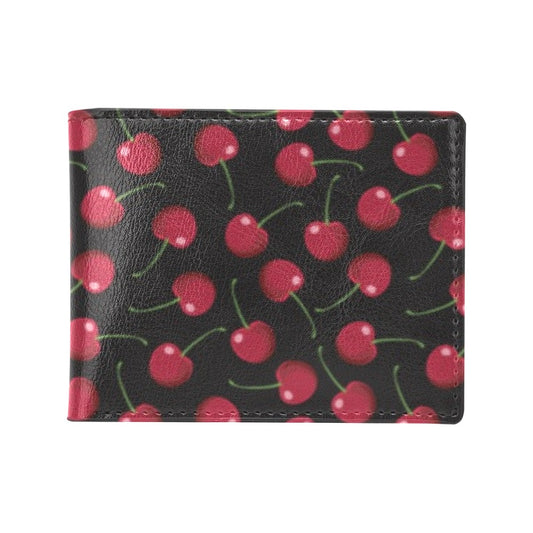 Cherry Black Background Men's ID Card Wallet