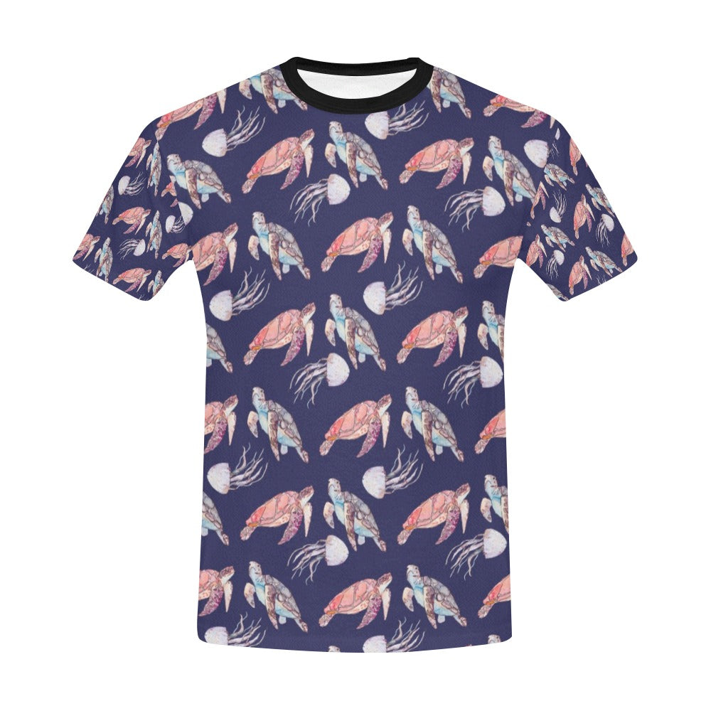 Sea Turtle With Jelly Fish Print Design LKS301 Men's All Over Print T-shirt