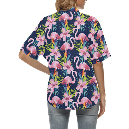 Flamingo Hibiscus Print Women's Hawaiian Shirt