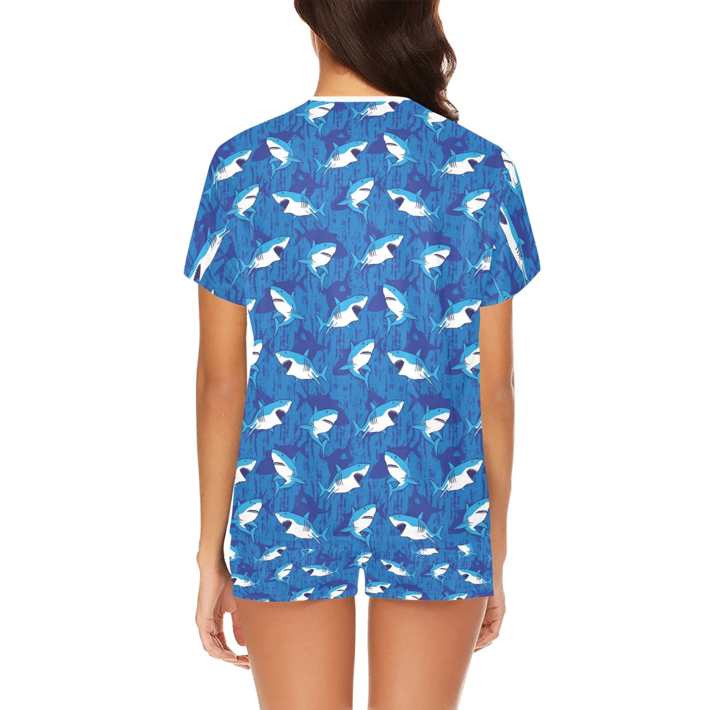 Shark Print Design LKS308 Women's Short Pajama Set