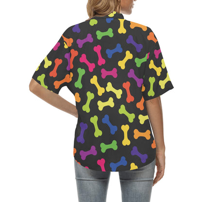Dog Bone Neon Color Pattern Print Design 02 Women's Hawaiian Shirt