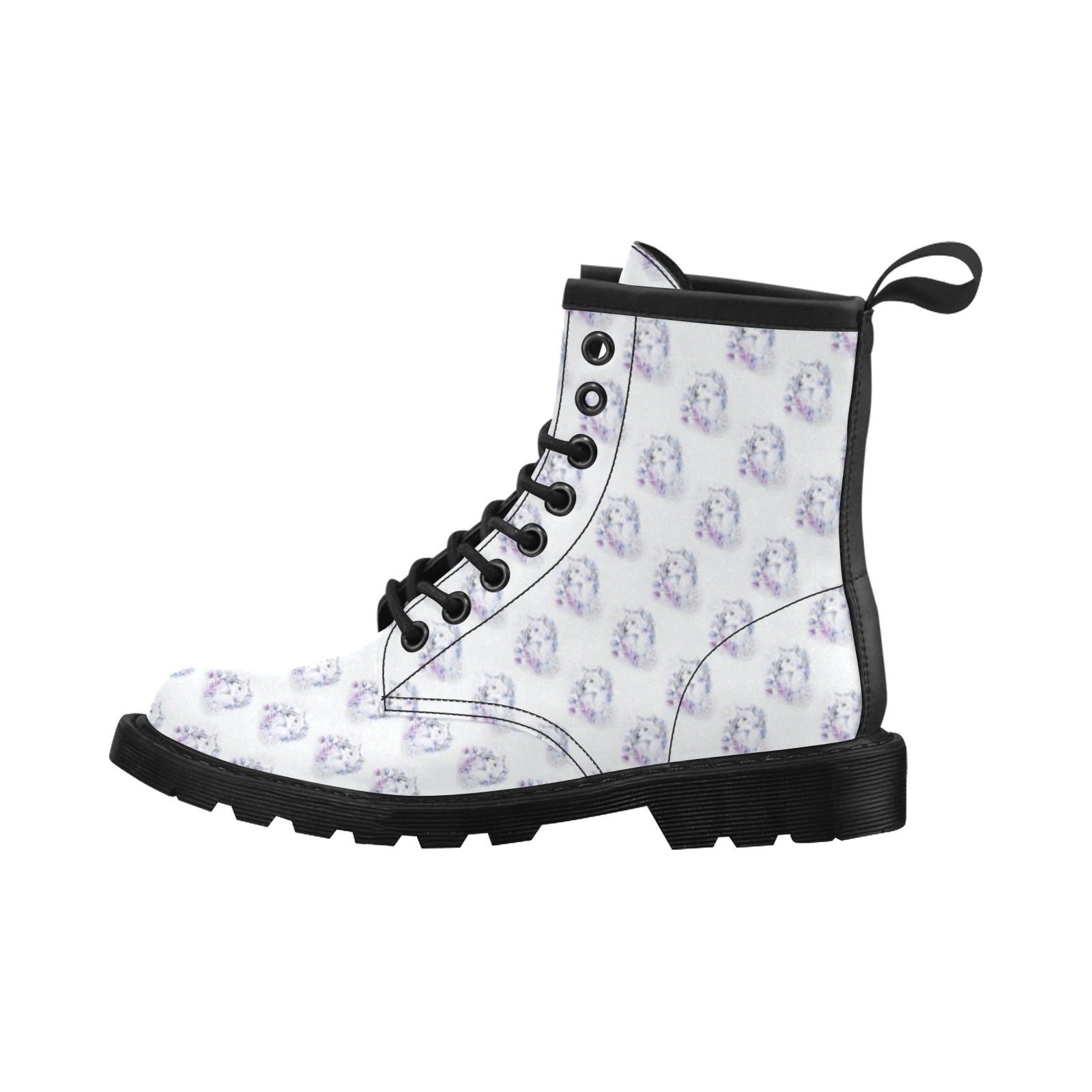 Wolf with Flower Print Design Women's Boots