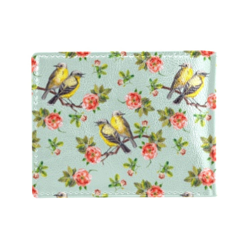 Bird with Red Flower Print Pattern Men's ID Card Wallet