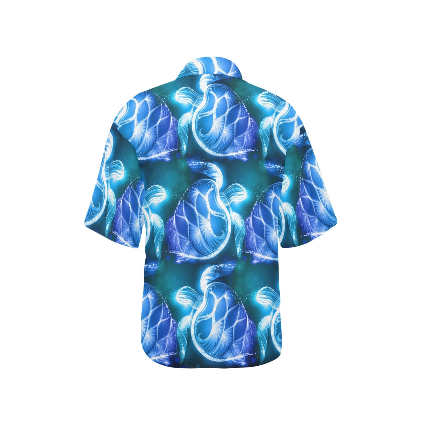 Blue Neon Sea Turtle Print Women's Hawaiian Shirt