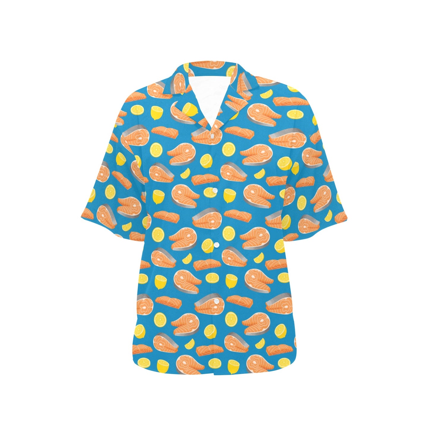 Salmon Steak With Lemon Print Design LKS308 Women's Hawaiian Shirt