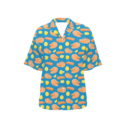 Salmon Steak With Lemon Print Design LKS308 Women's Hawaiian Shirt