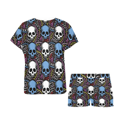 Skull Print Design LKS305 Women's Short Pajama Set