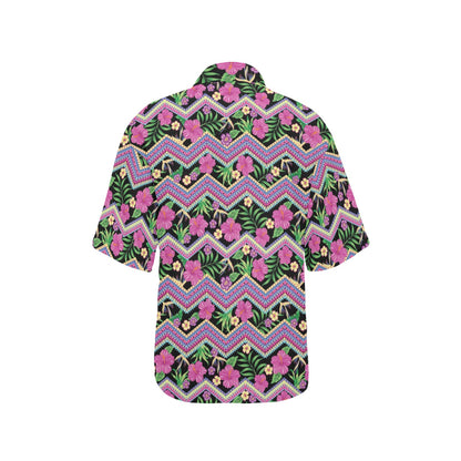 Hibiscus Pink Zigzag Line Pattern Design LKS307 Women's Hawaiian Shirt