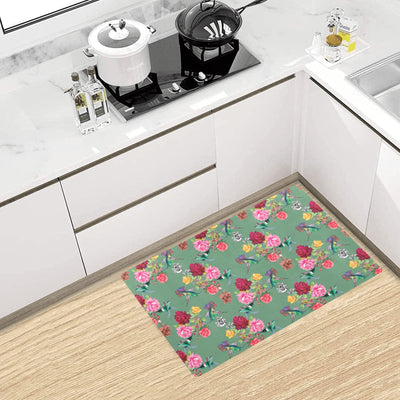 Hummingbird with Rose Themed Print Kitchen Mat