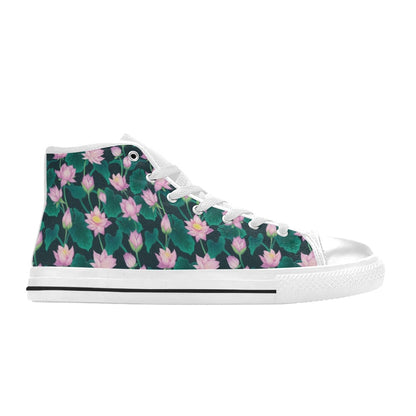 Water Lily Print Design LKS302 High Top Women's White Shoes