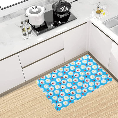 Ladybug with Daisy Themed Print Pattern Kitchen Mat