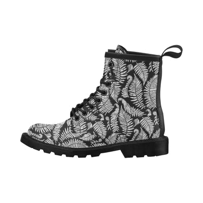 Fern Leave Black White Print Pattern Women's Boots