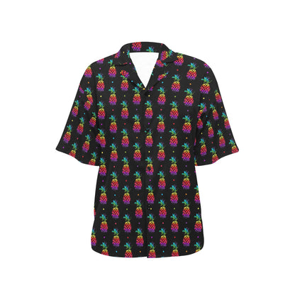 Pineapple Rainbow Dot Print Women's Hawaiian Shirt